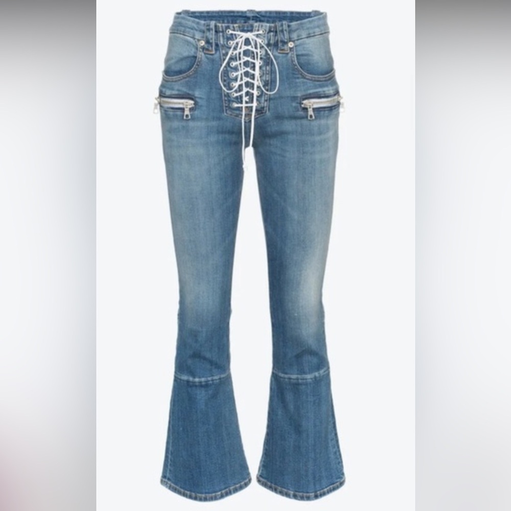 Ben Tavernetti Unravel Project Mid RISE LACE-UP CROPPED KICK FLARE JEANS 28
